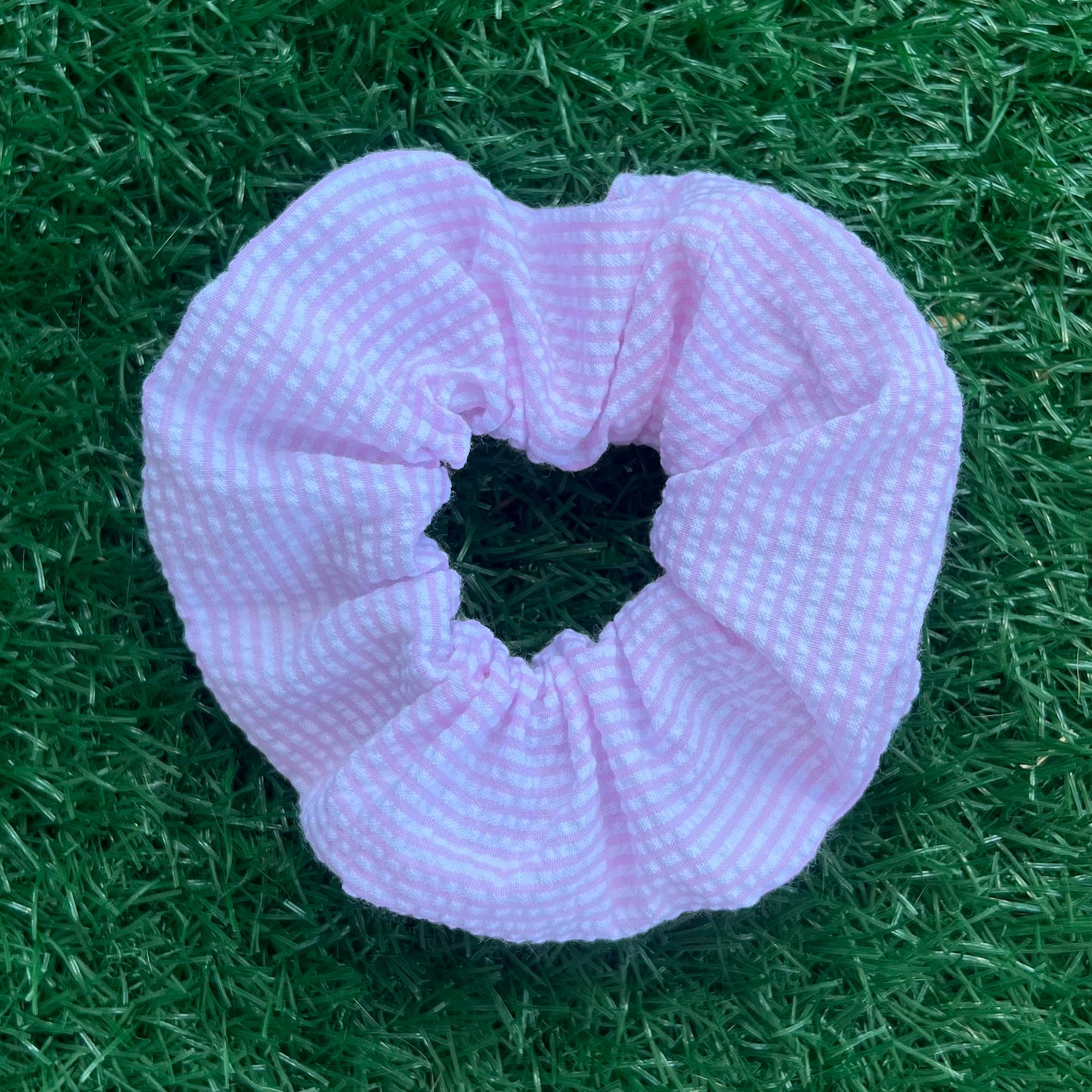 Pink Seersucker Scrunchie