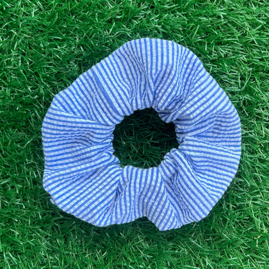 Blue Seersucker Scrunchie