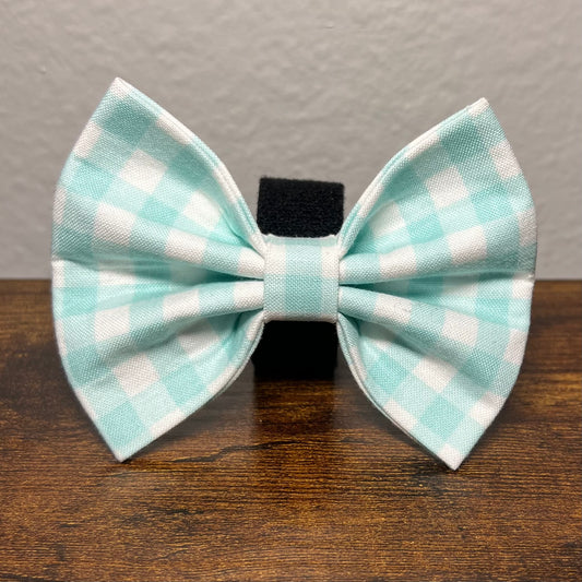 Teal Gingham Bow tie