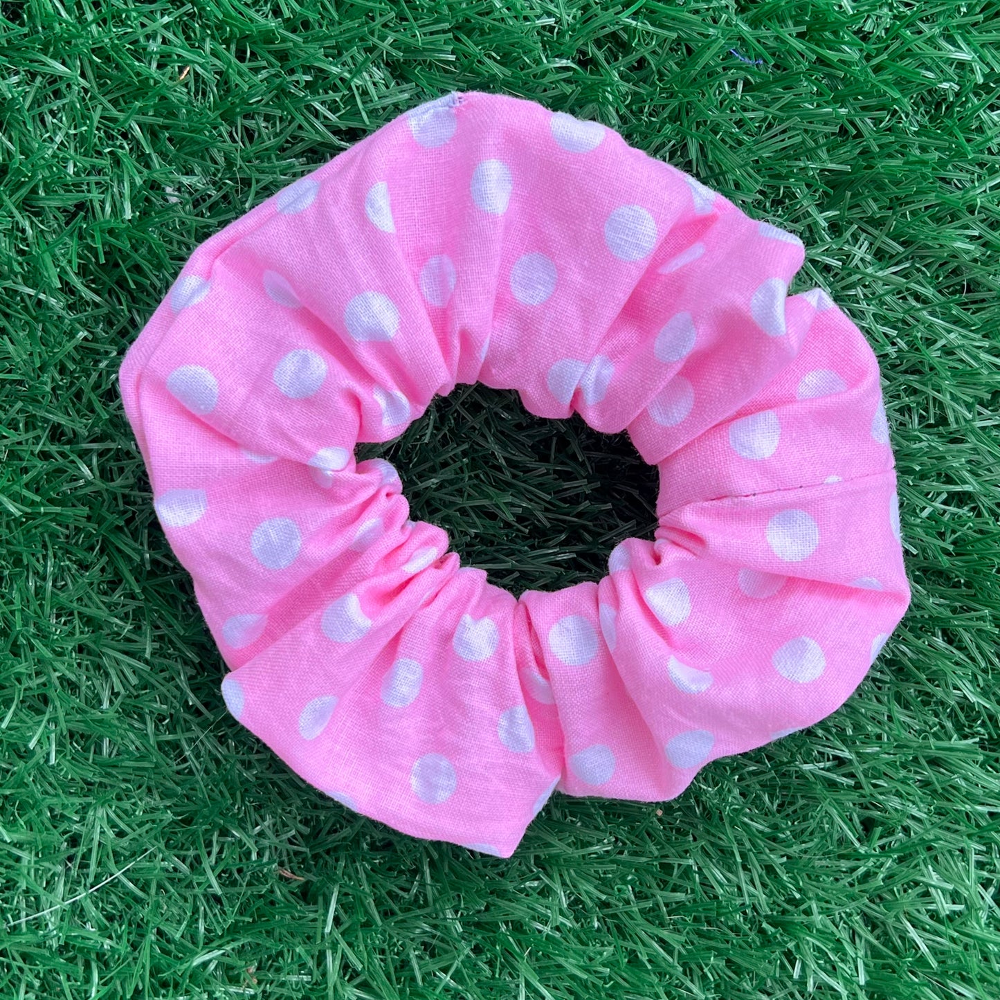 Pink and White Polka Dots Scrunchie