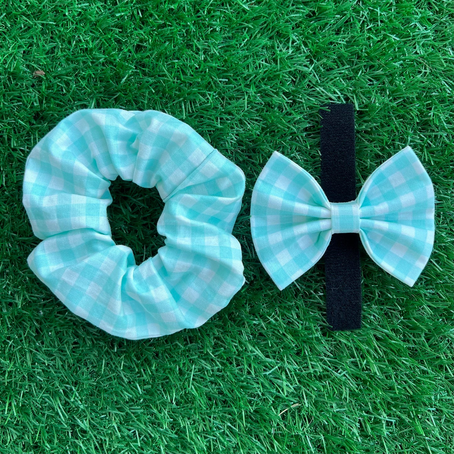 Teal Gingham Scrunchie